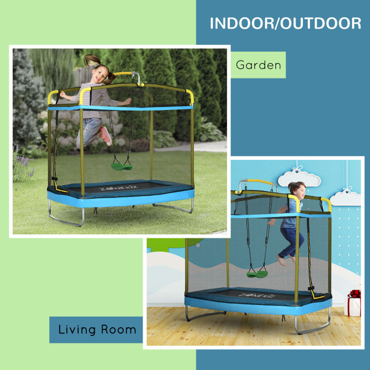Qaba 3 In 1 Trampoline For Kids, 6.9' Kids Trampoline With Enclosure, Swing, Gymnastics Bar, Toddler Trampoline For Outdoor Indoor Use, Light Blue