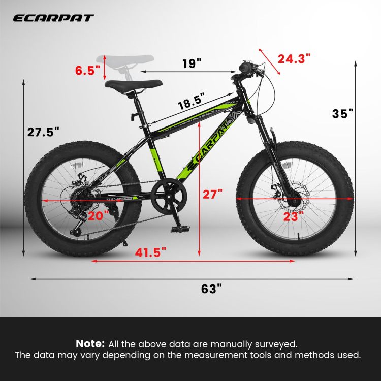 S20109 20 Inch Mountain Bike For Kids And Teenagers, High Carbon Steel Frame, Disc Brakes, Durable Wide Tires, Front Suspension, 7 Speed, Ideal For Snow And Off Road Riding