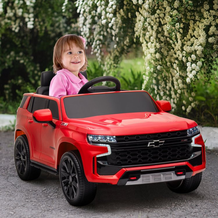 Aosom Chevrolet Tahoe Licensed Kids Ride On Car, 12V Battery Powered Kids Electric Car With Remote Control, Music, Lights, Horn, Suspension For 3 6 Years Old, Red