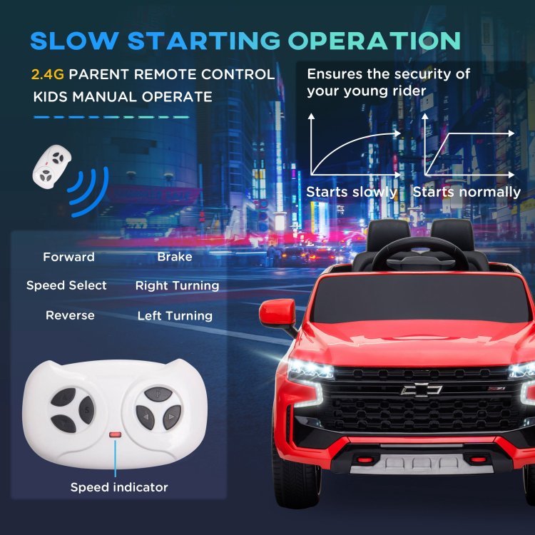 Aosom Chevrolet Tahoe Licensed Kids Ride On Car, 12V Battery Powered Kids Electric Car With Remote Control, Music, Lights, Horn, Suspension For 3 6 Years Old, Red