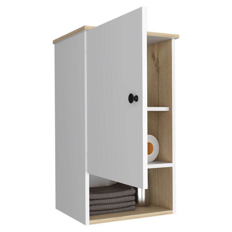 Medicine Single Door Cabinet 28" H, One Shelf, Two Interior Shelves, Light Oak White