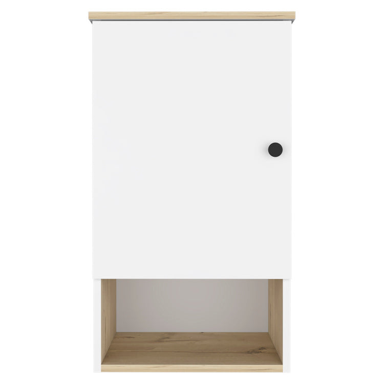 Medicine Single Door Cabinet 28" H, One Shelf, Two Interior Shelves, Light Oak White