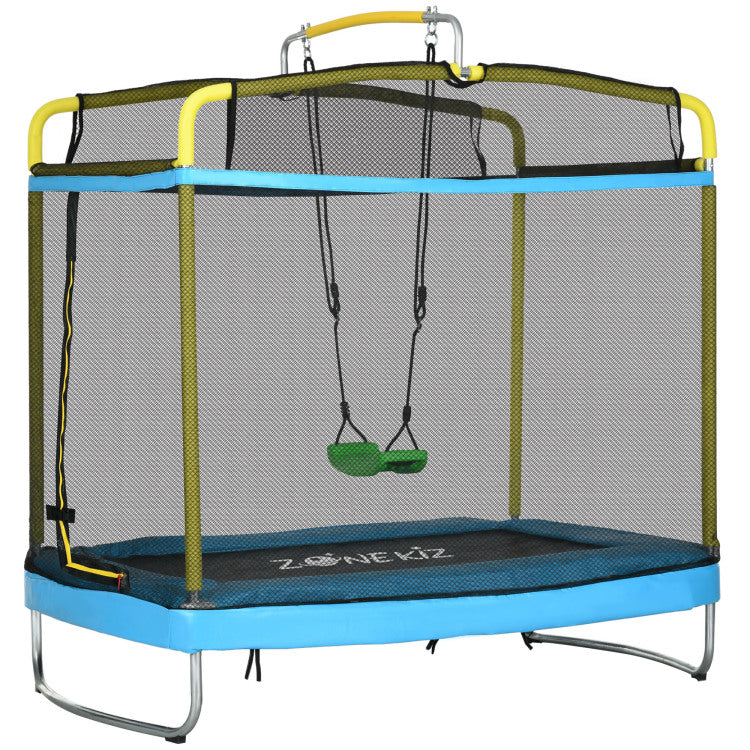 Qaba 3 In 1 Trampoline For Kids, 6.9' Kids Trampoline With Enclosure, Swing, Gymnastics Bar, Toddler Trampoline For Outdoor Indoor Use, Light Blue