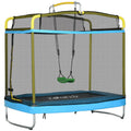 Qaba 3 In 1 Trampoline For Kids, 6.9' Kids Trampoline With Enclosure, Swing, Gymnastics Bar, Toddler Trampoline For Outdoor Indoor Use, Light Blue