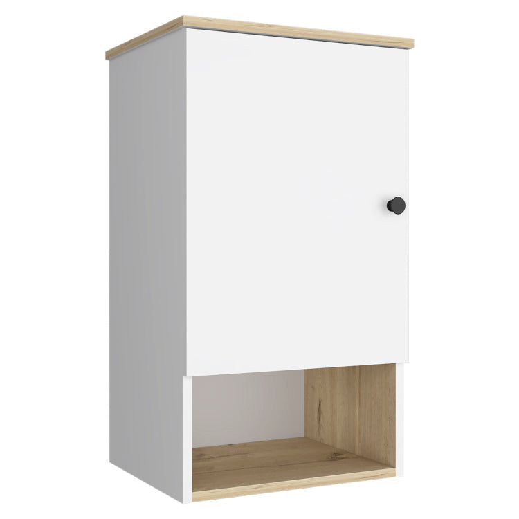 Medicine Single Door Cabinet 28" H, One Shelf, Two Interior Shelves, Light Oak White