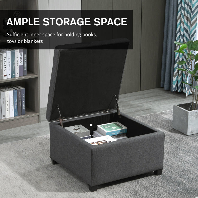 Homcom Fabric Tufted Storage Ottoman With Flip Top Seat Lid, Metal Hinge And Stable Eucalyptus Wood Frame For Living Room, Entryway, Or Bedroom, Grey