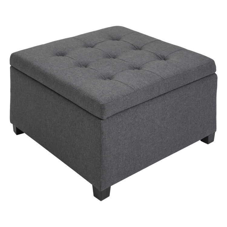 Homcom Fabric Tufted Storage Ottoman With Flip Top Seat Lid, Metal Hinge And Stable Eucalyptus Wood Frame For Living Room, Entryway, Or Bedroom, Grey