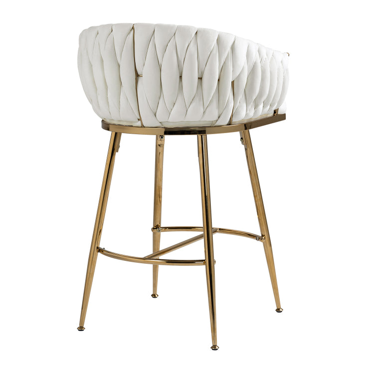 26'' Counter Height Bar Stools Velvet Kitchen Island Counter Bar Stool With Hand Wave Back,Golden Chromed Base And Footrest Beige