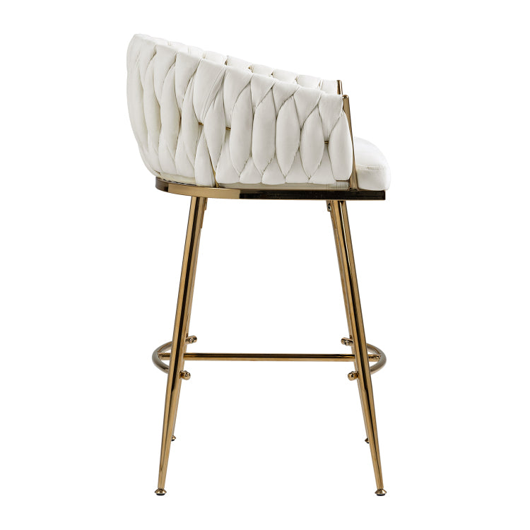 26'' Counter Height Bar Stools Velvet Kitchen Island Counter Bar Stool With Hand Wave Back,Golden Chromed Base And Footrest Beige