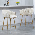 26'' Counter Height Bar Stools Velvet Kitchen Island Counter Bar Stool With Hand Wave Back,Golden Chromed Base And Footrest Beige