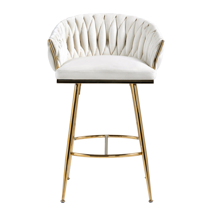 26'' Counter Height Bar Stools Velvet Kitchen Island Counter Bar Stool With Hand Wave Back,Golden Chromed Base And Footrest Beige