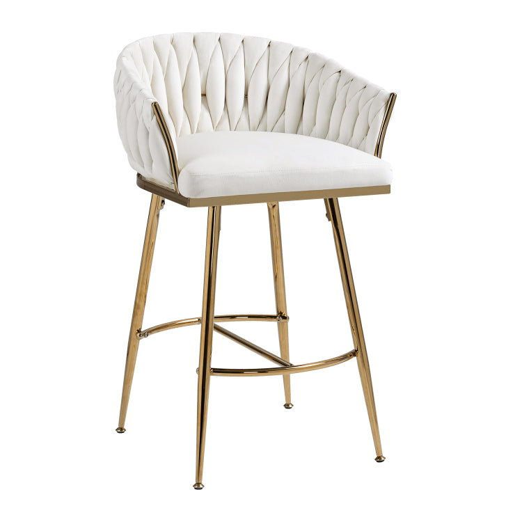 26'' Counter Height Bar Stools Velvet Kitchen Island Counter Bar Stool With Hand Wave Back,Golden Chromed Base And Footrest Beige