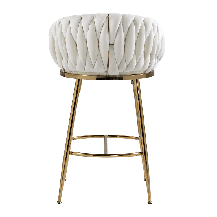 26'' Counter Height Bar Stools Velvet Kitchen Island Counter Bar Stool With Hand Wave Back,Golden Chromed Base And Footrest Beige