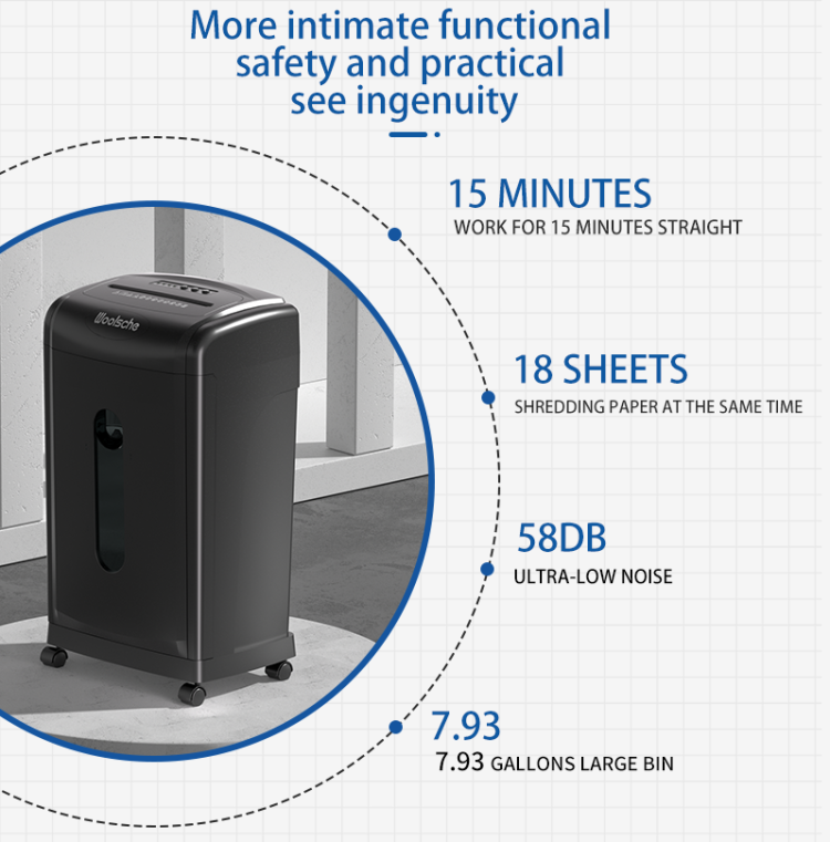 Large Capacity Heavy Duty Document Shredder 19 Sheet Cross Cut Paper Credit Card Shredder With 7.93 Gallon Pullout Wastebasket & 4 Castor