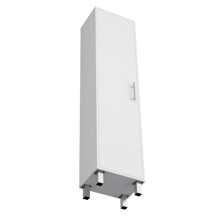 Storage Cabinet 71" H, Five Internal Shelves, Three Broom Hangers, White
