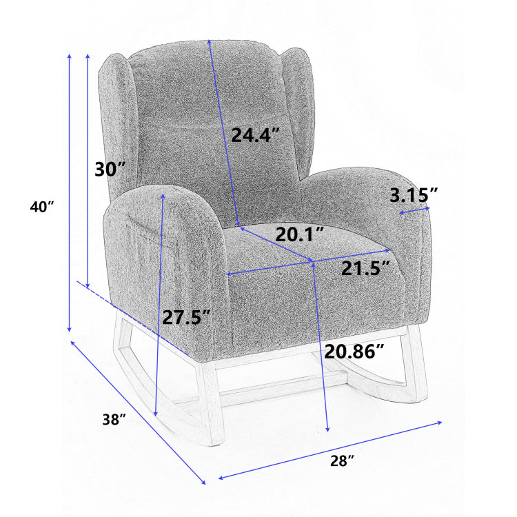 049 Teddy Fabric Rocking Chair With Packet Wood Legs,Ivory