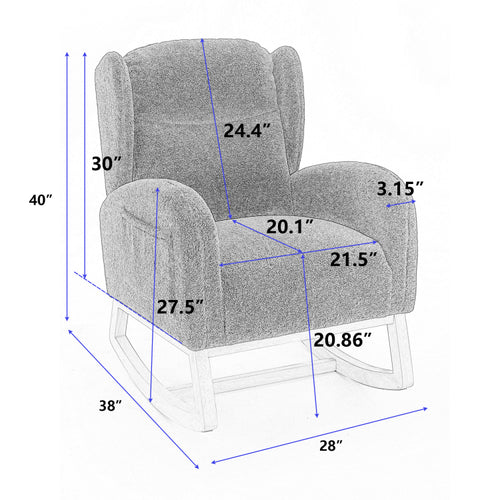 049 Teddy Fabric Rocking Chair With Packet Wood Legs,Ivory