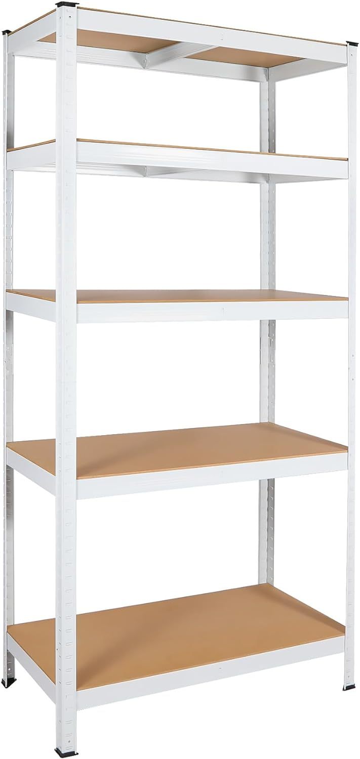5 Tier Laminated White Metal Shelving Unit Adjustable Garage Storage Utility Rack Heavy Duty Shelves Organization Multipurpose Shelf Warehouse Basement Pantry 29" W X 12" D X 59" H 1Pack