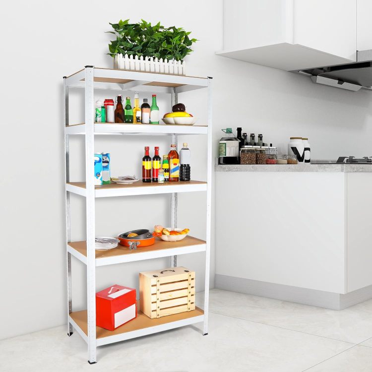 5 Tier Laminated White Metal Shelving Unit Adjustable Garage Storage Utility Rack Heavy Duty Shelves Organization Multipurpose Shelf Warehouse Basement Pantry 29" W X 12" D X 59" H 1Pack