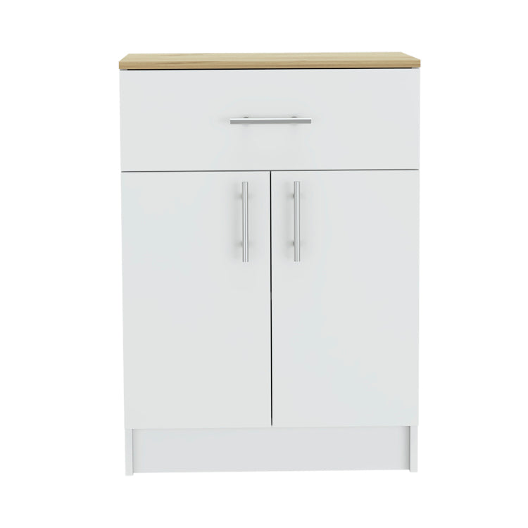 Pantry Organizer Cabinet 33" H, One Drawer, Two Interior Shelves, Two Doors, White Light Oak