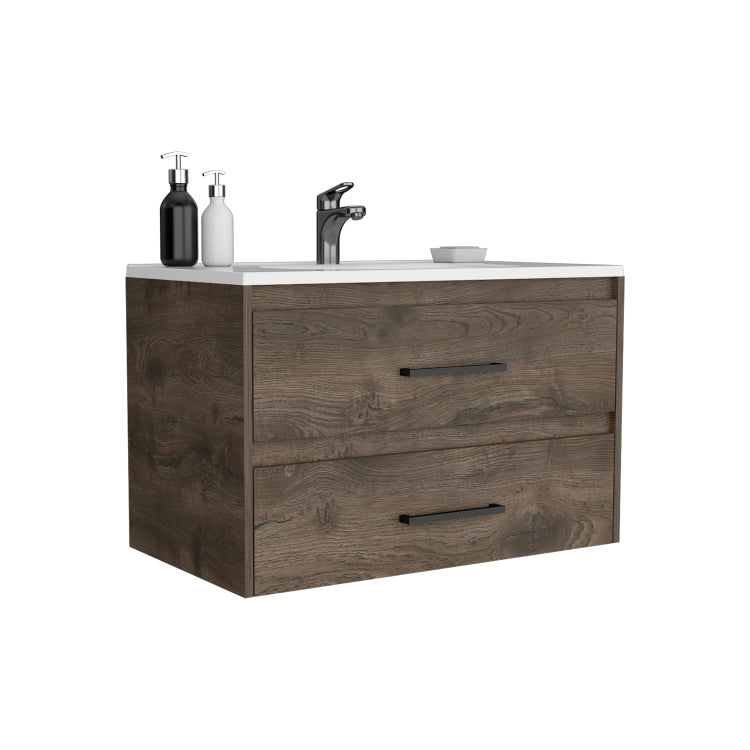 Floating Vanity Bathroom 20.4H" With 2 Drawer Organizers, Dark Brown White
