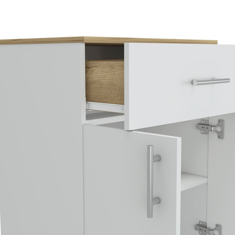 Pantry Organizer Cabinet 33" H, One Drawer, Two Interior Shelves, Two Doors, White Light Oak