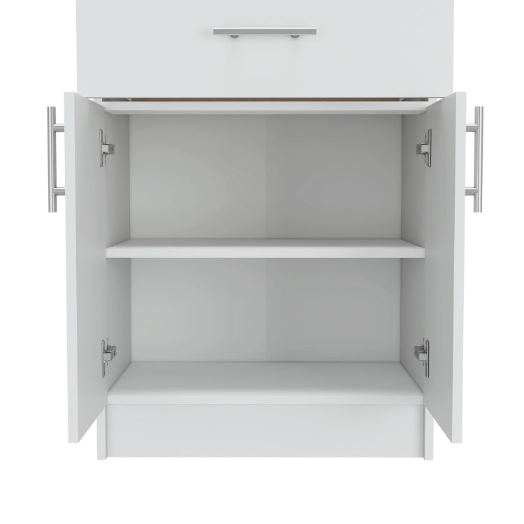 Pantry Organizer Cabinet 33" H, One Drawer, Two Interior Shelves, Two Doors, White Light Oak