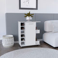 White 4 Wheel Bar Cart Cabinet For Kitchen Or Living Room, With 6 Side Built In Bottle Racks, 1 Interior Shelve, 2 Side Shelves, 2 Space With Wood Door To Store Glasses, Cups, Coffee Or Snacks