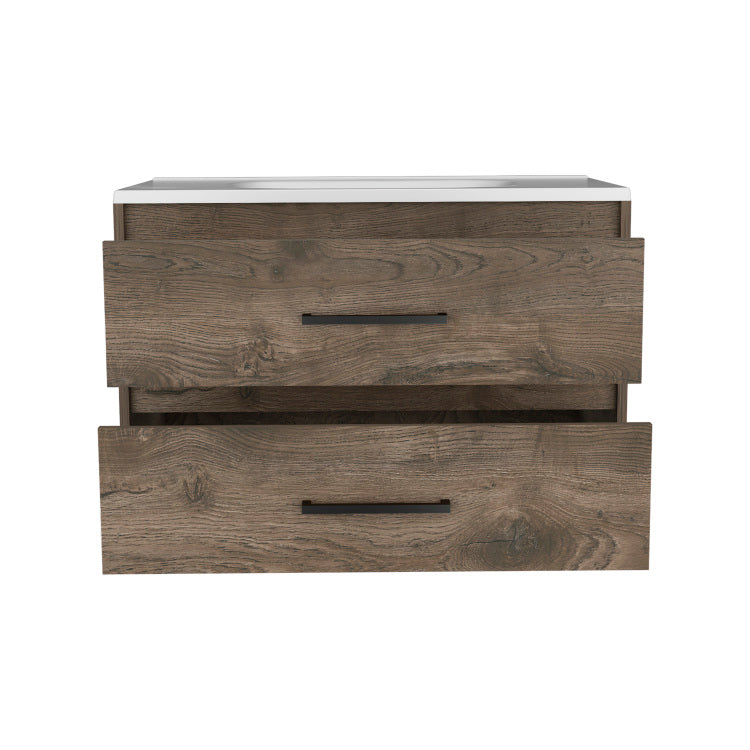 Floating Vanity Bathroom 20.4H" With 2 Drawer Organizers, Dark Brown White