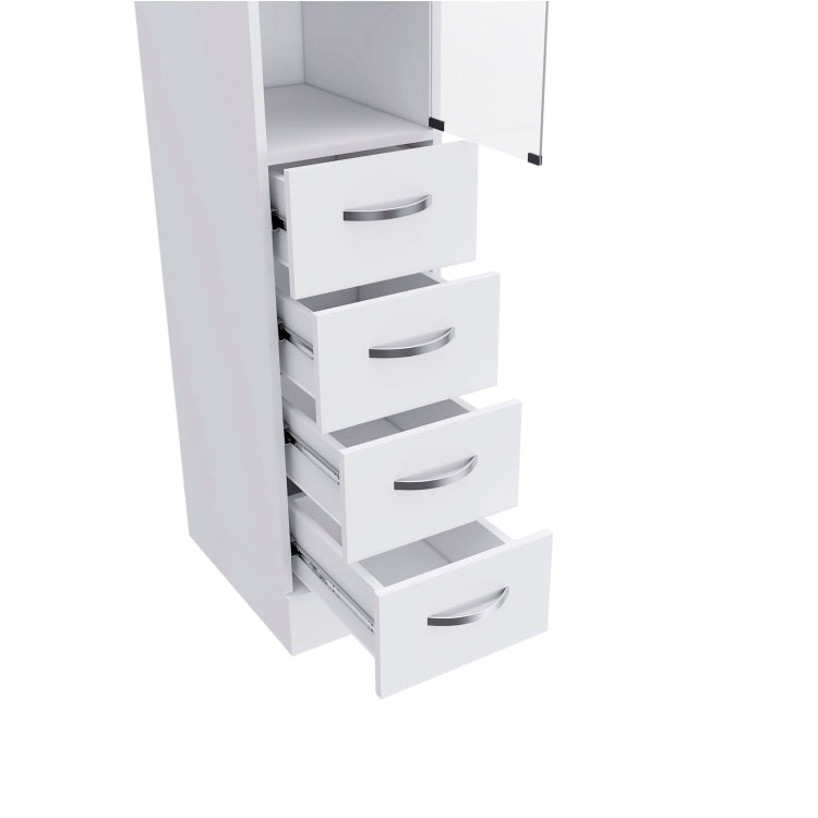 Linen Cabinet 68" H, Three Shelves, Four Drawers And Metal Handles, White