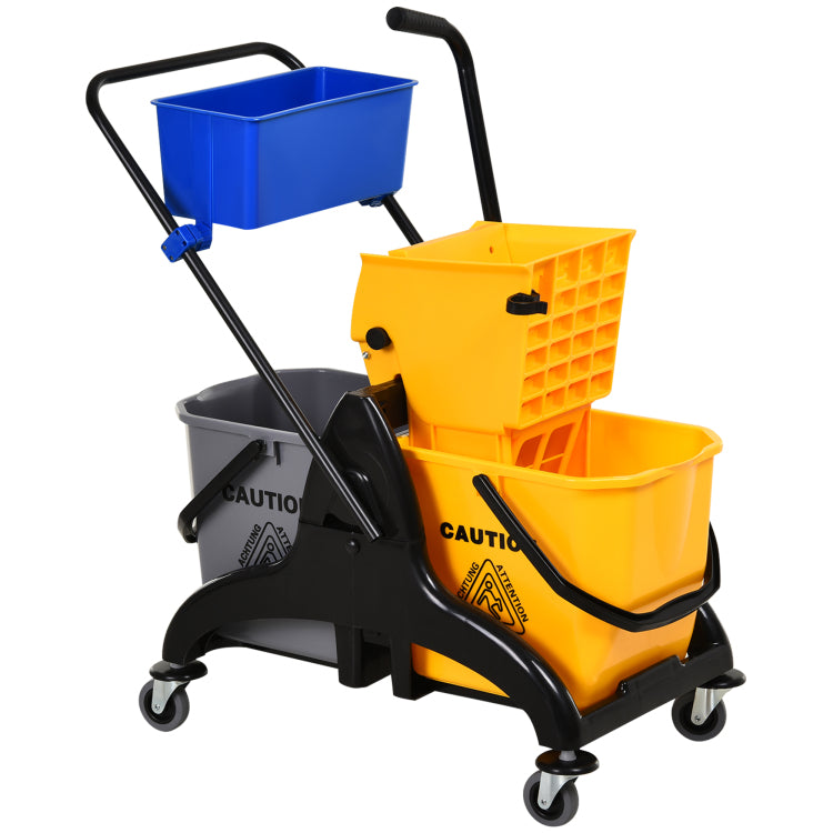 Homcom 6.9 Gallon Mop Water Bucket Wringer Cart With Easy To Use Side Press Wringer, Smooth Wheels, Mop Handle Holder