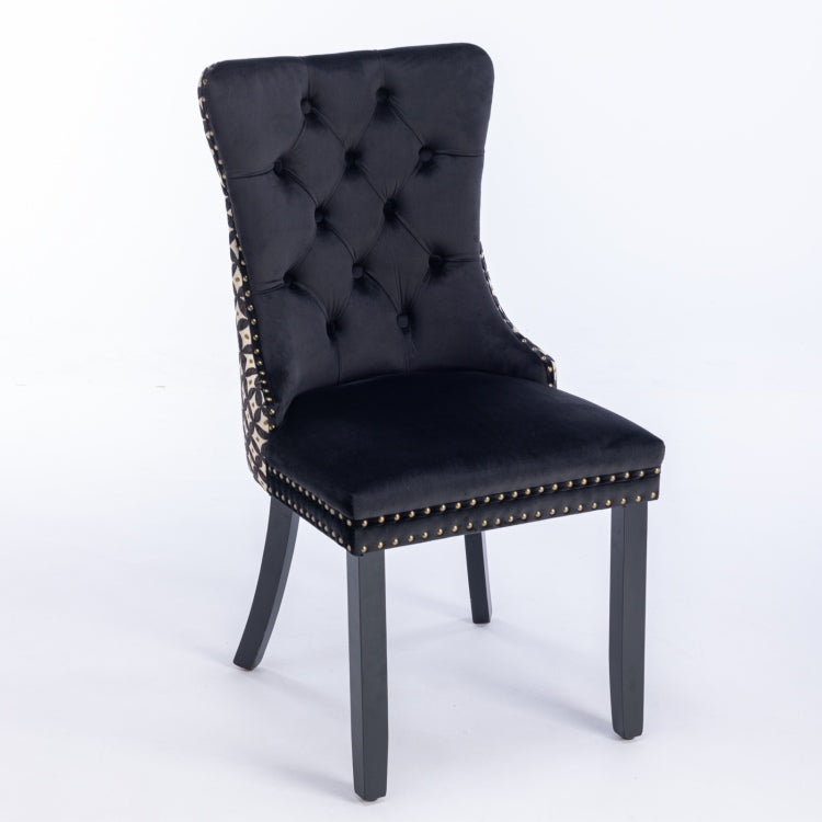Classic Velvet Dining Chairs, High End Tufted Solid Wood Contemporary Velvet Upholstered Dining Chair With Wood Legs Nailhead, Set Of 2,Black And Patterned,Sw2201Bk