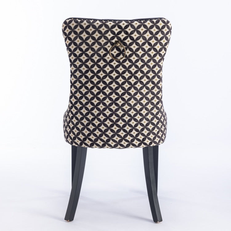 Classic Velvet Dining Chairs, High End Tufted Solid Wood Contemporary Velvet Upholstered Dining Chair With Wood Legs Nailhead, Set Of 2,Black And Patterned,Sw2201Bk