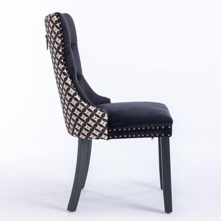 Classic Velvet Dining Chairs, High End Tufted Solid Wood Contemporary Velvet Upholstered Dining Chair With Wood Legs Nailhead, Set Of 2,Black And Patterned,Sw2201Bk