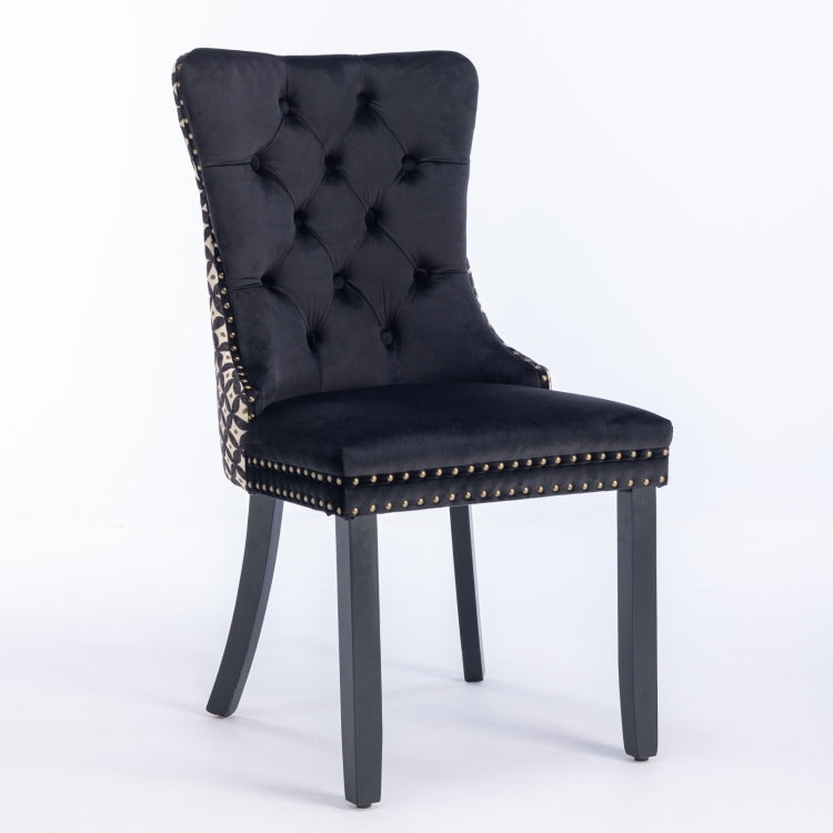 Classic Velvet Dining Chairs, High End Tufted Solid Wood Contemporary Velvet Upholstered Dining Chair With Wood Legs Nailhead, Set Of 2,Black And Patterned,Sw2201Bk