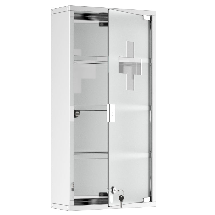 Kleankin Wall Mounted Medicine Cabinet, Locking Wall Cabinet With 4 Tier Shelves, Stainless Steel Frame And Glass Door, Lockable With 2 Keys, Silver, 12" X 24"
