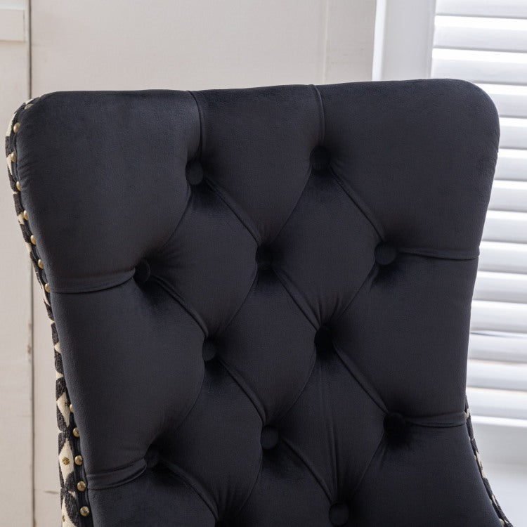 Classic Velvet Dining Chairs, High End Tufted Solid Wood Contemporary Velvet Upholstered Dining Chair With Wood Legs Nailhead, Set Of 2,Black And Patterned,Sw2201Bk