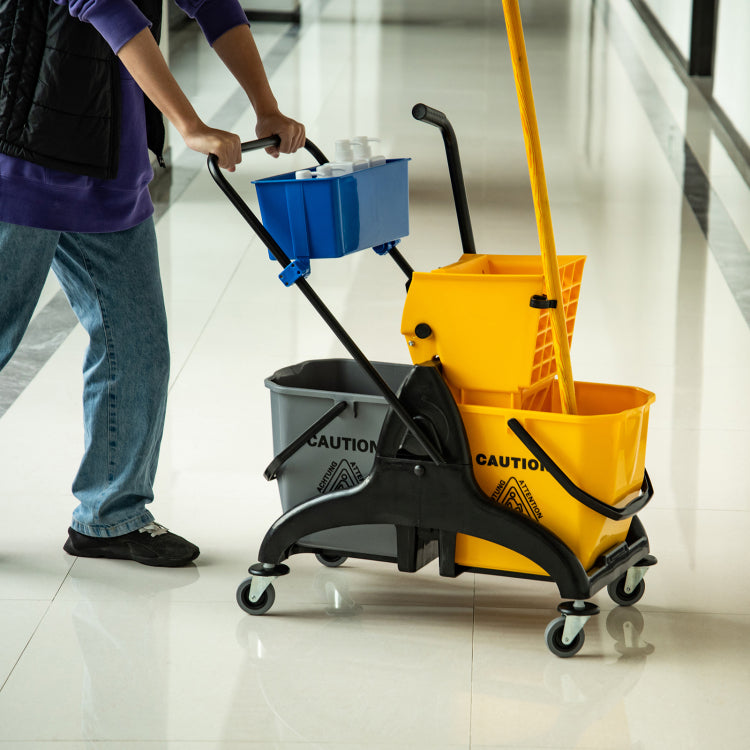 Homcom 6.9 Gallon Mop Water Bucket Wringer Cart With Easy To Use Side Press Wringer, Smooth Wheels, Mop Handle Holder