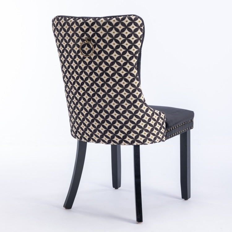 Classic Velvet Dining Chairs, High End Tufted Solid Wood Contemporary Velvet Upholstered Dining Chair With Wood Legs Nailhead, Set Of 2,Black And Patterned,Sw2201Bk