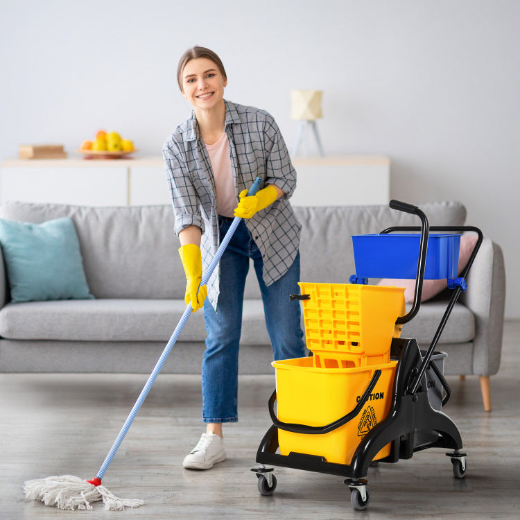 Homcom 6.9 Gallon Mop Water Bucket Wringer Cart With Easy To Use Side Press Wringer, Smooth Wheels, Mop Handle Holder