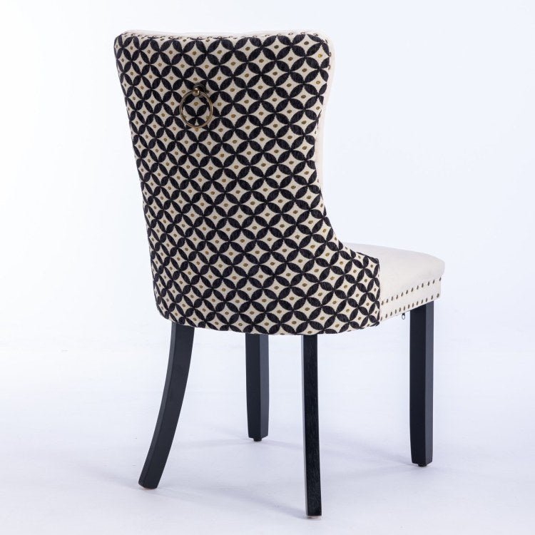 Classic Velvet Dining Chairs, High End Tufted Solid Wood Contemporary Velvet Upholstered Dining Chair With Wood Legs Nailhead, Set Of 2,Beige And Patterned,Sw2201Bg