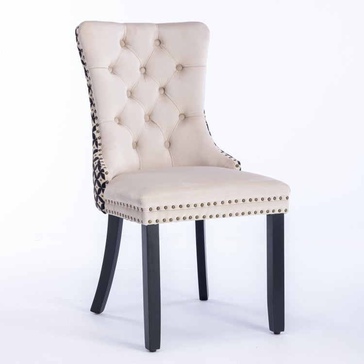 Classic Velvet Dining Chairs, High End Tufted Solid Wood Contemporary Velvet Upholstered Dining Chair With Wood Legs Nailhead, Set Of 2,Beige And Patterned,Sw2201Bg