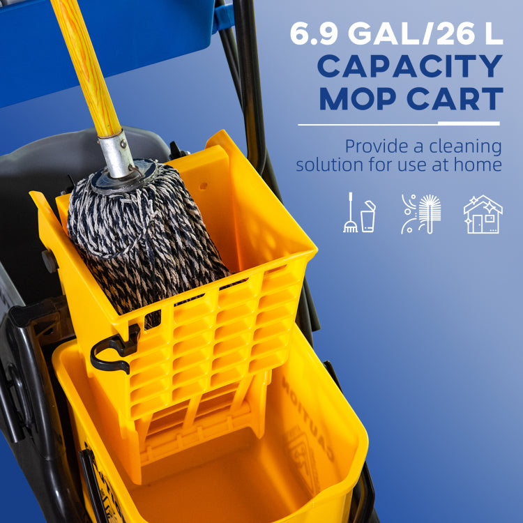 Homcom 6.9 Gallon Mop Water Bucket Wringer Cart With Easy To Use Side Press Wringer, Smooth Wheels, Mop Handle Holder