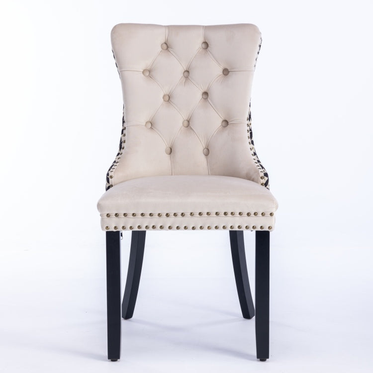 Classic Velvet Dining Chairs, High End Tufted Solid Wood Contemporary Velvet Upholstered Dining Chair With Wood Legs Nailhead, Set Of 2,Beige And Patterned,Sw2201Bg
