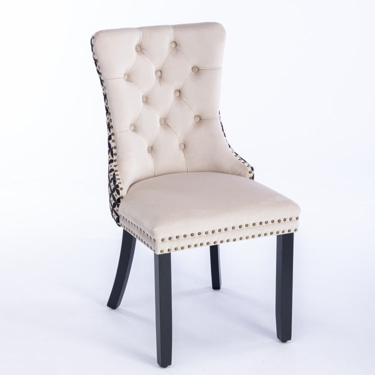 Classic Velvet Dining Chairs, High End Tufted Solid Wood Contemporary Velvet Upholstered Dining Chair With Wood Legs Nailhead, Set Of 2,Beige And Patterned,Sw2201Bg