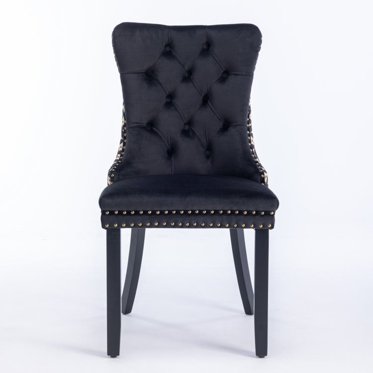 Classic Velvet Dining Chairs, High End Tufted Solid Wood Contemporary Velvet Upholstered Dining Chair With Wood Legs Nailhead, Set Of 2,Black And Patterned,Sw2201Bk