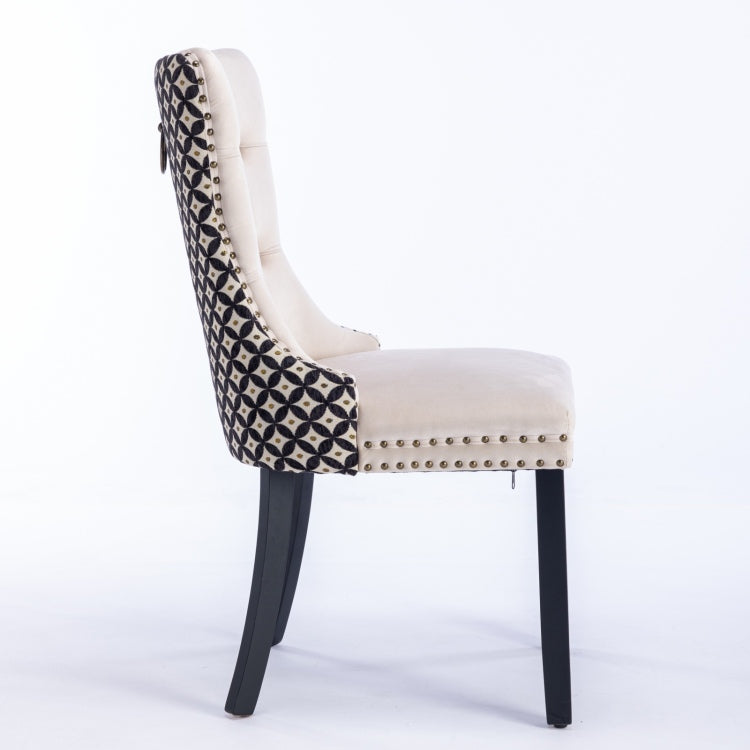 Classic Velvet Dining Chairs, High End Tufted Solid Wood Contemporary Velvet Upholstered Dining Chair With Wood Legs Nailhead, Set Of 2,Beige And Patterned,Sw2201Bg