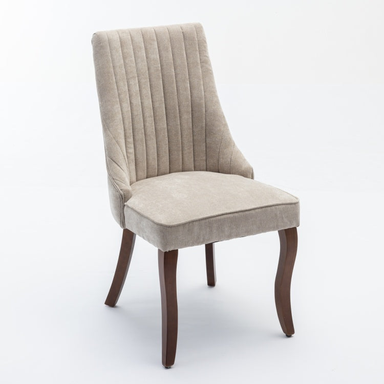 Rayon Cloth Flocking Linen Dining Chairs Channel Kitchen Dinner Chair Comfy Fabric Upholstered Accent Chair For Dining Room With Curved Solid Wood Legs,Set Of 2 Beige , Sw1847Bg