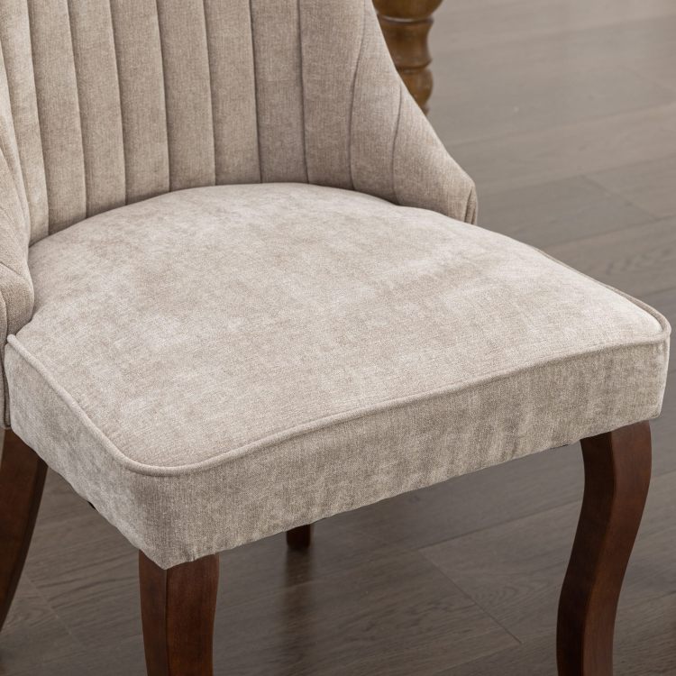 Rayon Cloth Flocking Linen Dining Chairs Channel Kitchen Dinner Chair Comfy Fabric Upholstered Accent Chair For Dining Room With Curved Solid Wood Legs,Set Of 2 Beige , Sw1847Bg