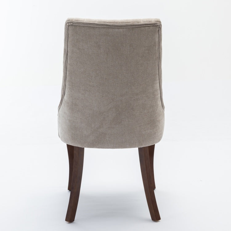 Rayon Cloth Flocking Linen Dining Chairs Channel Kitchen Dinner Chair Comfy Fabric Upholstered Accent Chair For Dining Room With Curved Solid Wood Legs,Set Of 2 Beige , Sw1847Bg